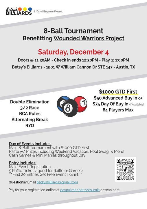 8-Ball Tournament Benefiting Wounded Warriors Project