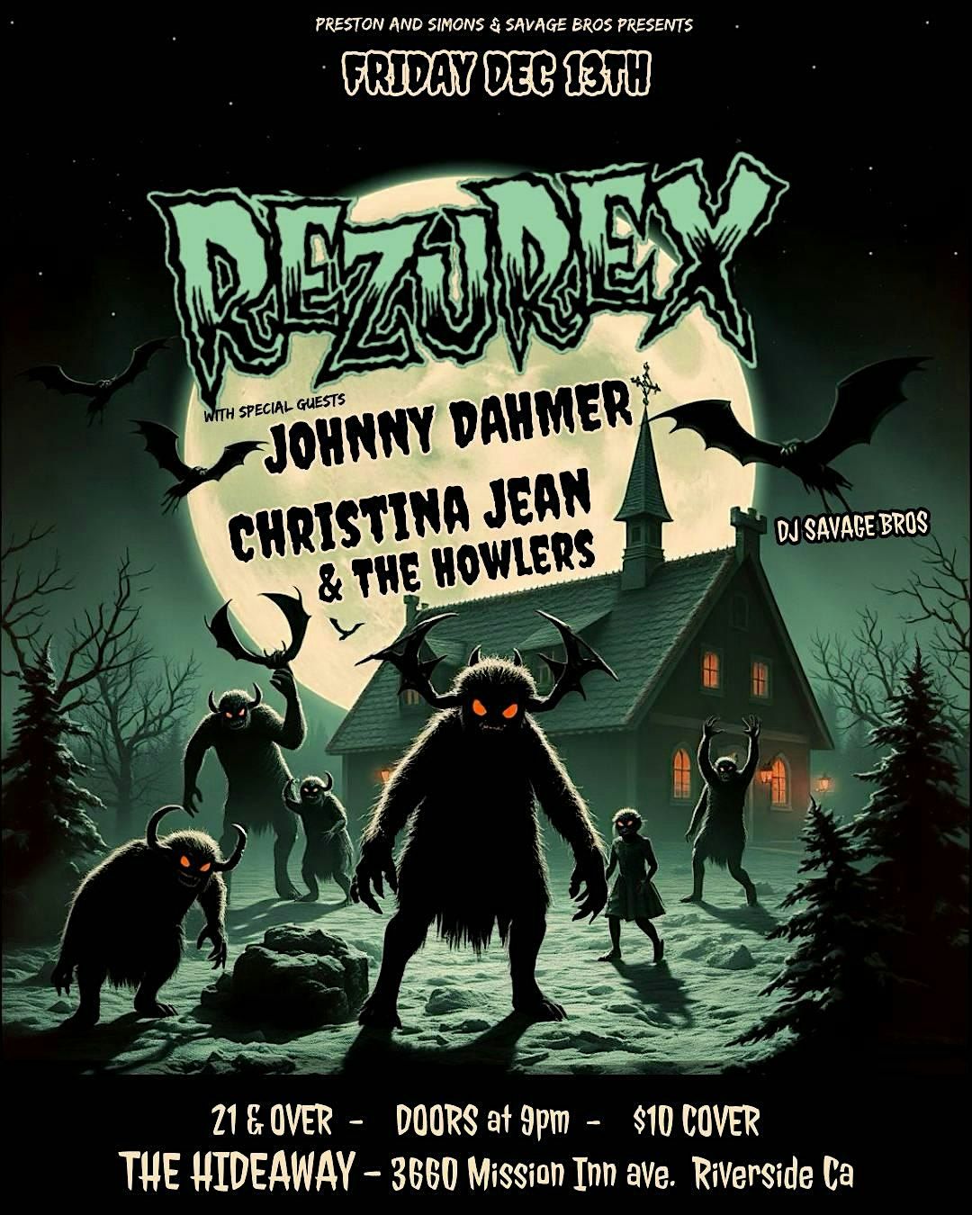 Friday the 13th (Dec) w\/ Rezurex & more! At The Hideaway Riverside