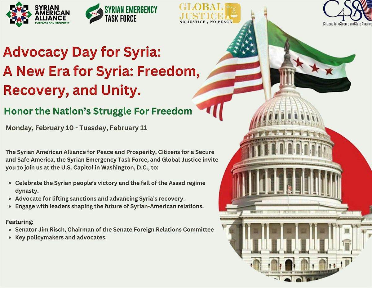 Advocacy Day for Syria: A New Era for Syria: Freedom, Recovery, and Unity.