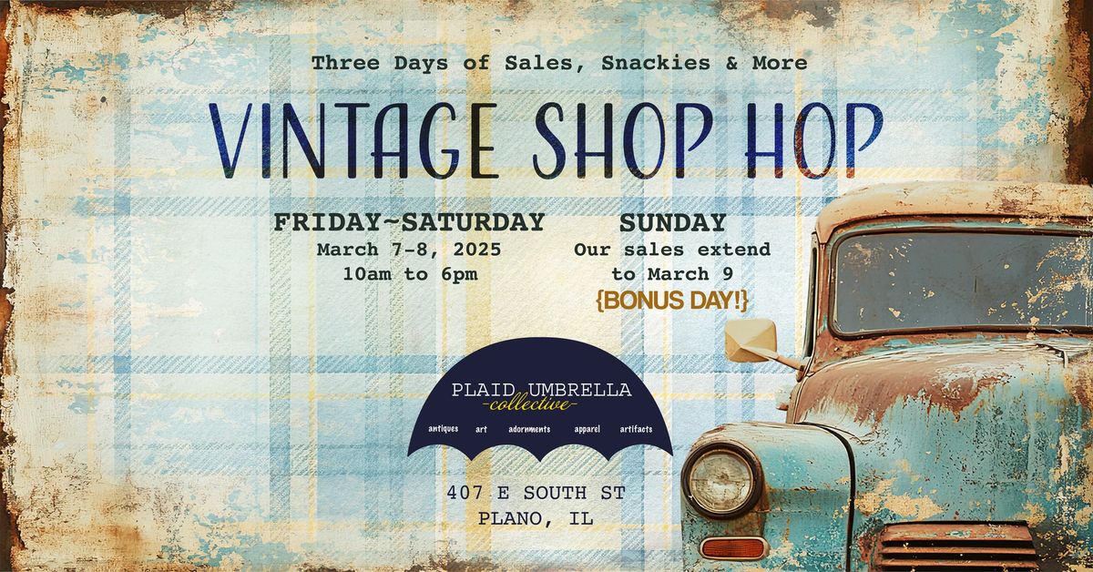 Vintage Shop Hop with Plaid Umbrella in Plano