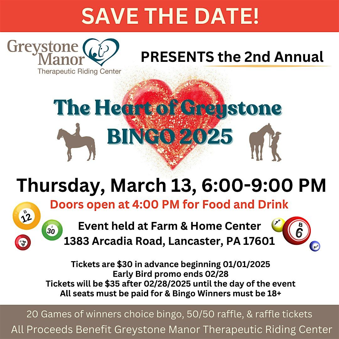 2nd Annual   Heart of Greystone BINGO. Don't miss out this year!!