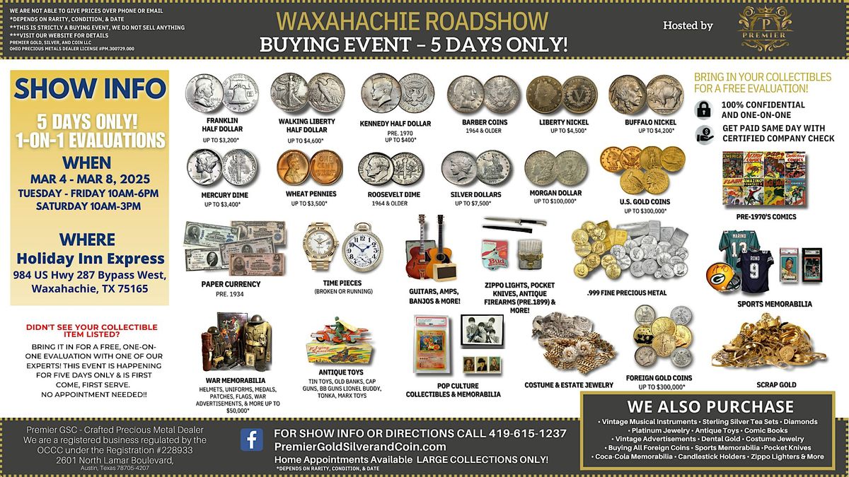 Waxahachie, TX ROADSHOW: Free 5-Day Only Buying Event!