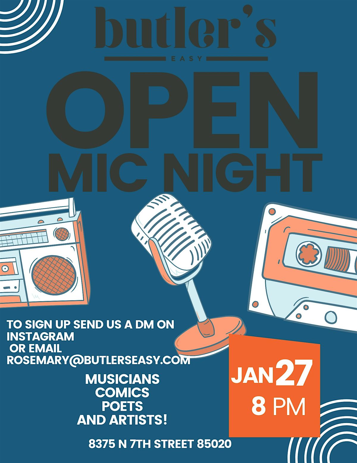 Open Mic Night At Butler's Easy - Music, Comedy, and more!