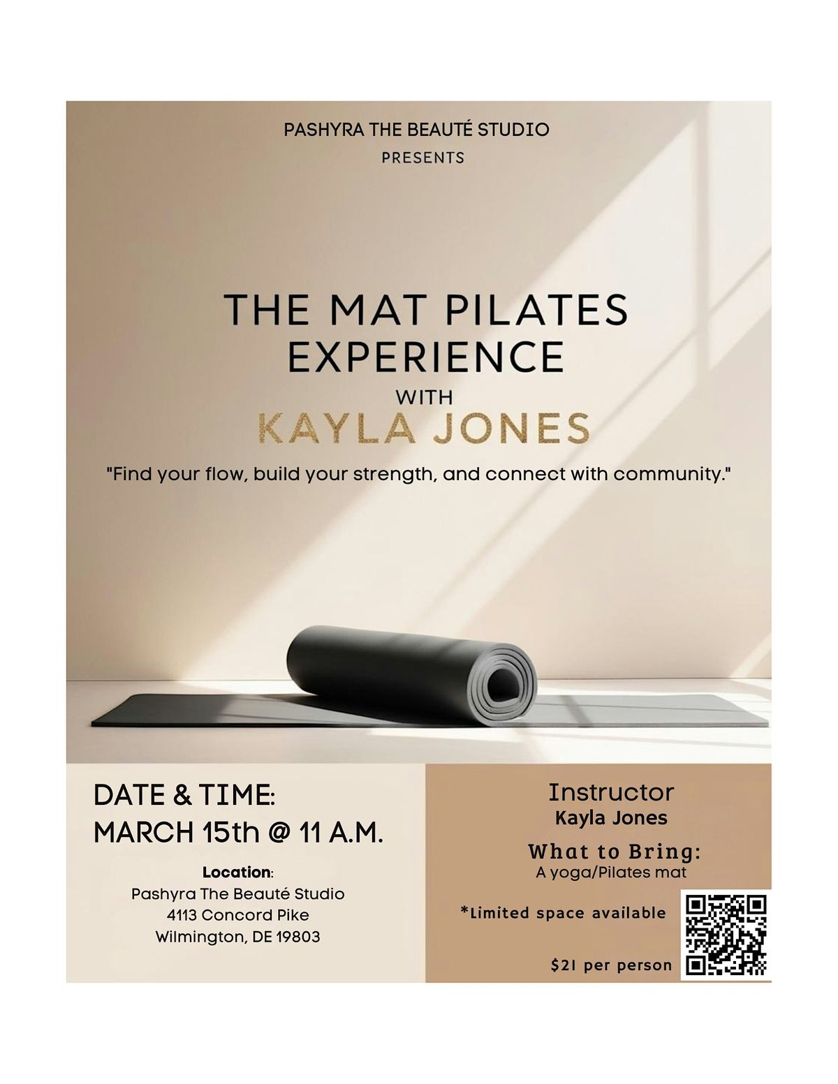 Pashyra The Beaute Studio Presents: The Mat Pilates Experience w\/ Kayla J