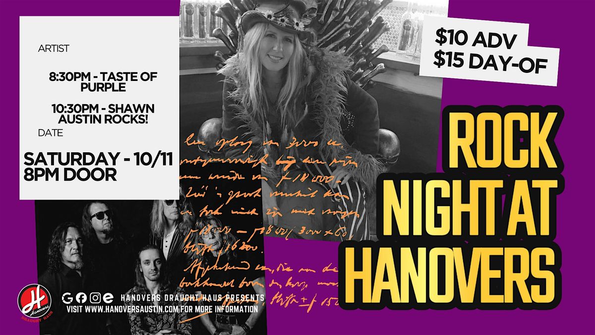 Rock Night w\/ Taste of Purple + Shawn Austin Rocks! @ Hanovers Pflugerville