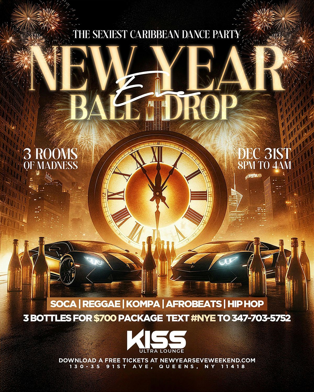 NEW YEARS EVE BALL DROP PARTY AT KISS LOUNGE (8pm-4am)