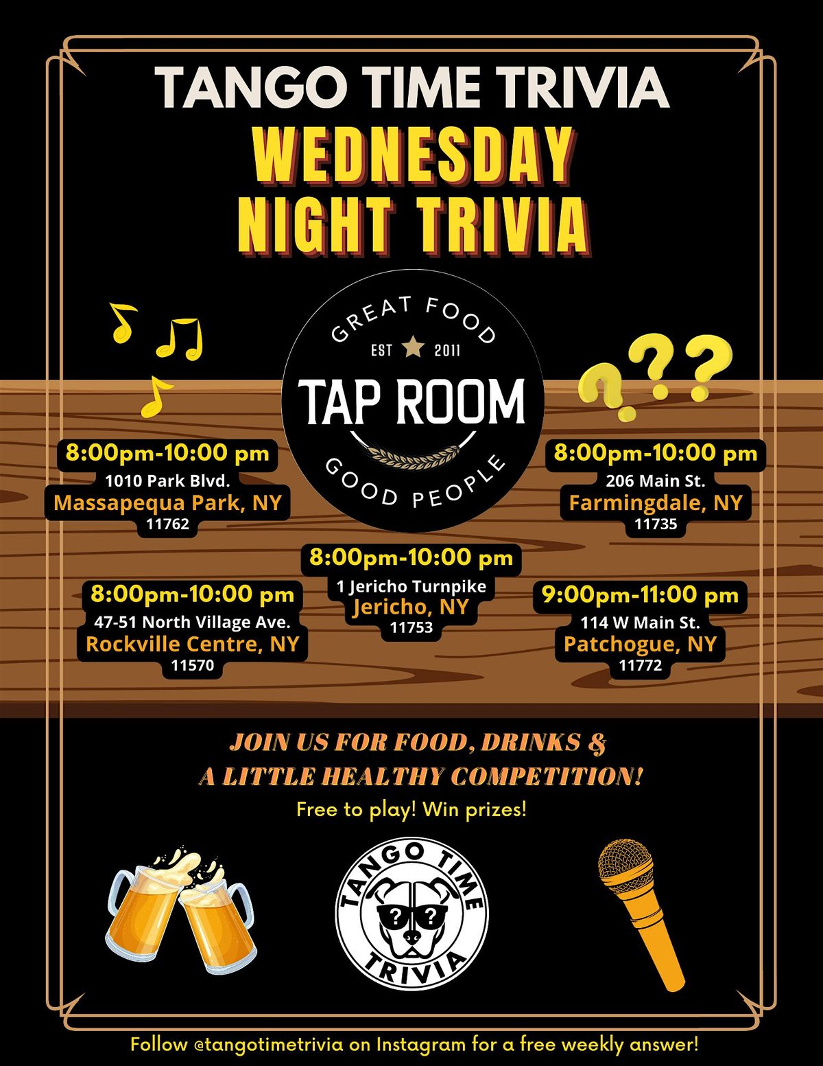 FREE Wednesday Trivia Shows! At Tap Room in Huntington!
