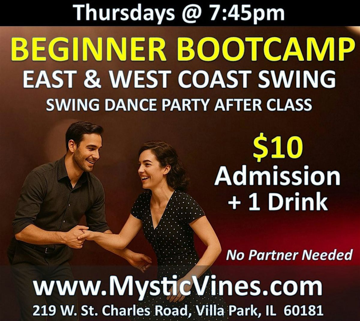 BEGINNER SWING DANCE BOOTCAMP + DANCE PARTY (East &  West Coast Swing)