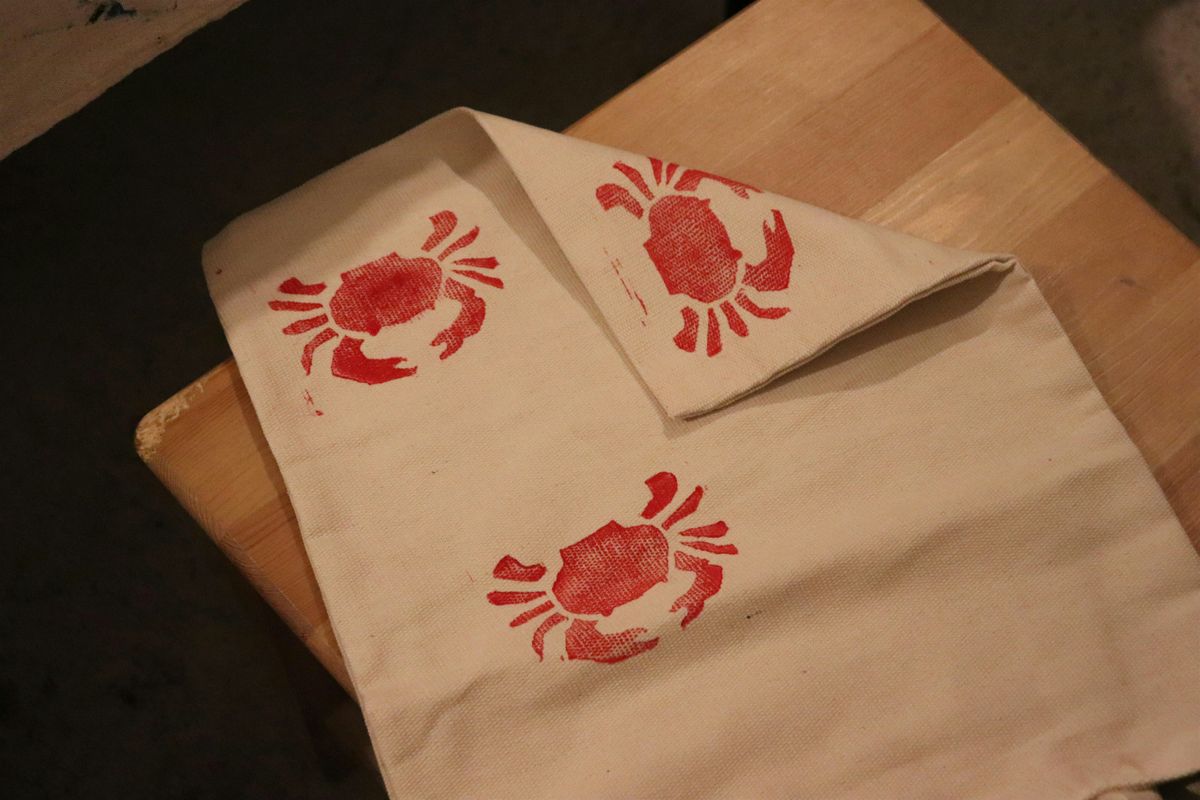 Block Print on tea Towel & Tote Bag