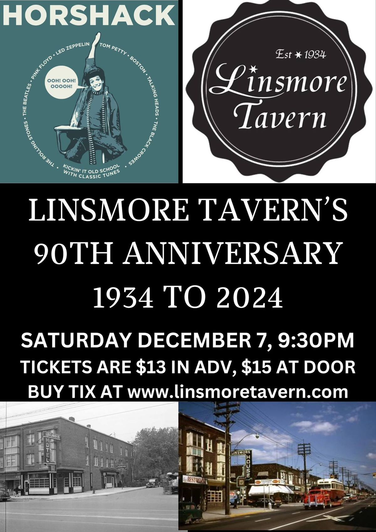 The Linsmore Tavern\u2019s 90th Anniversary Party and Show Featuring Horshack \u2013 The Ultimate Cover Band!