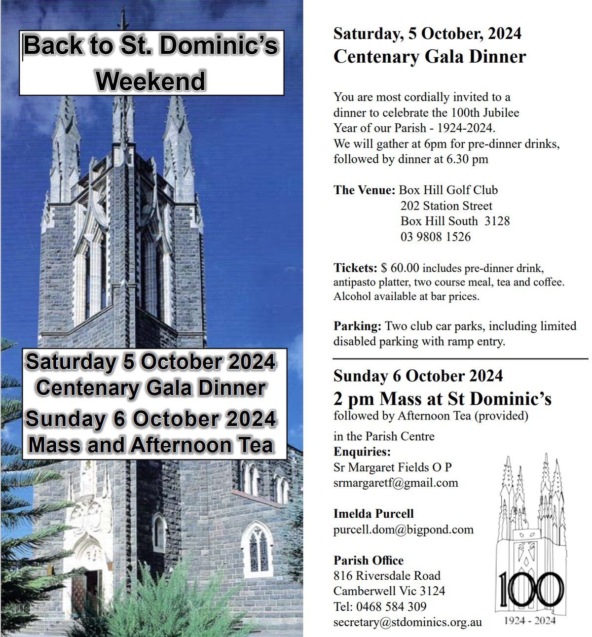 St Dominic's Parish Centenary Gala Dinner