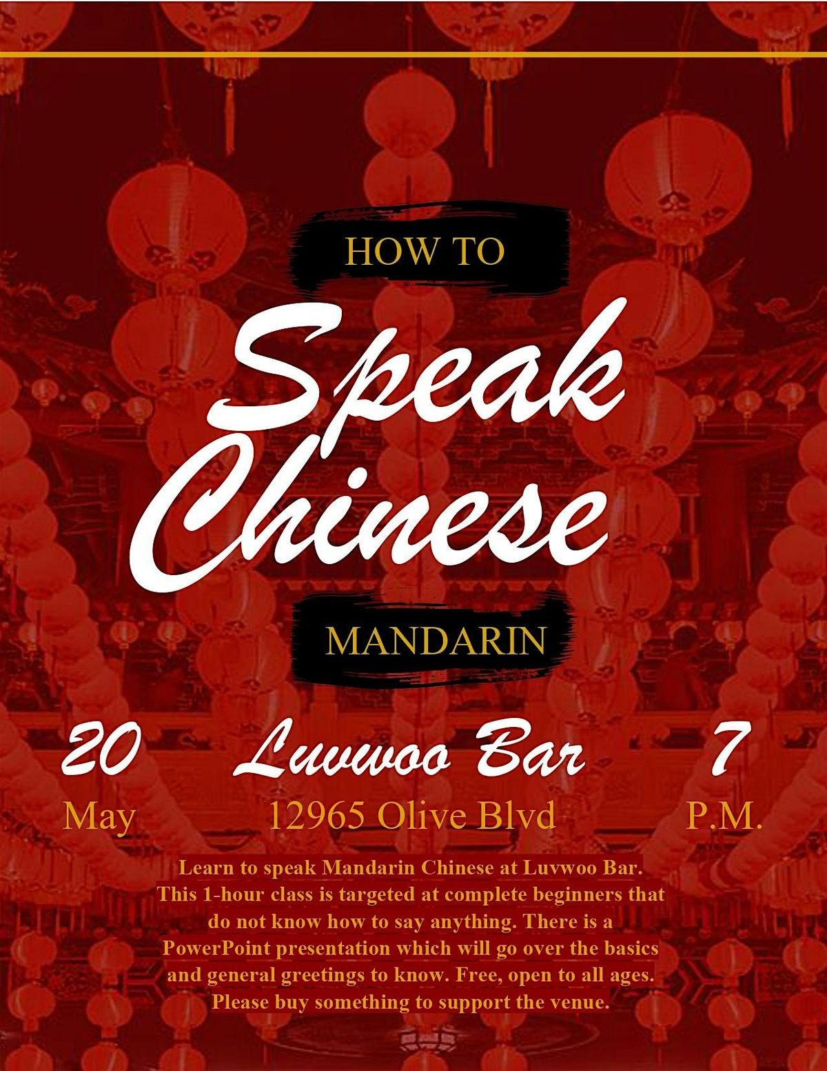 Learn to Speak Chinese at Luvwoo Bar (FREE)