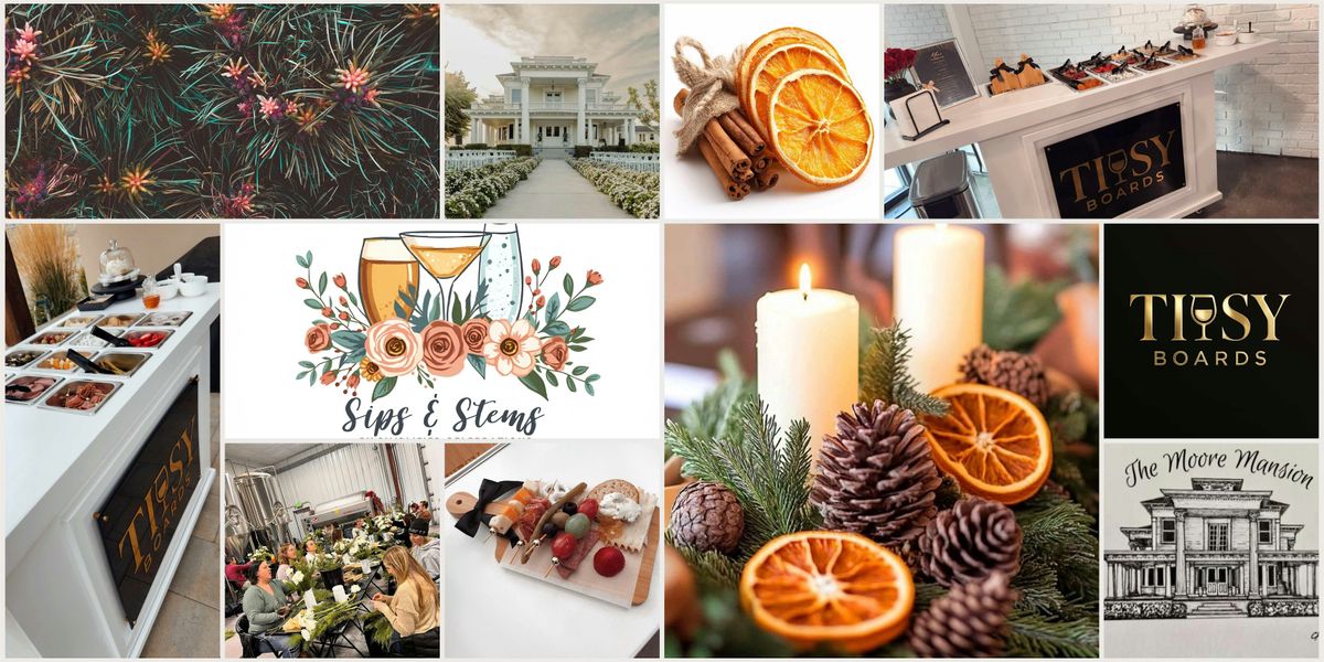 Sips and Stems-Holiday Citrus Centerpiece + Tipsy Board at Moore Mansion