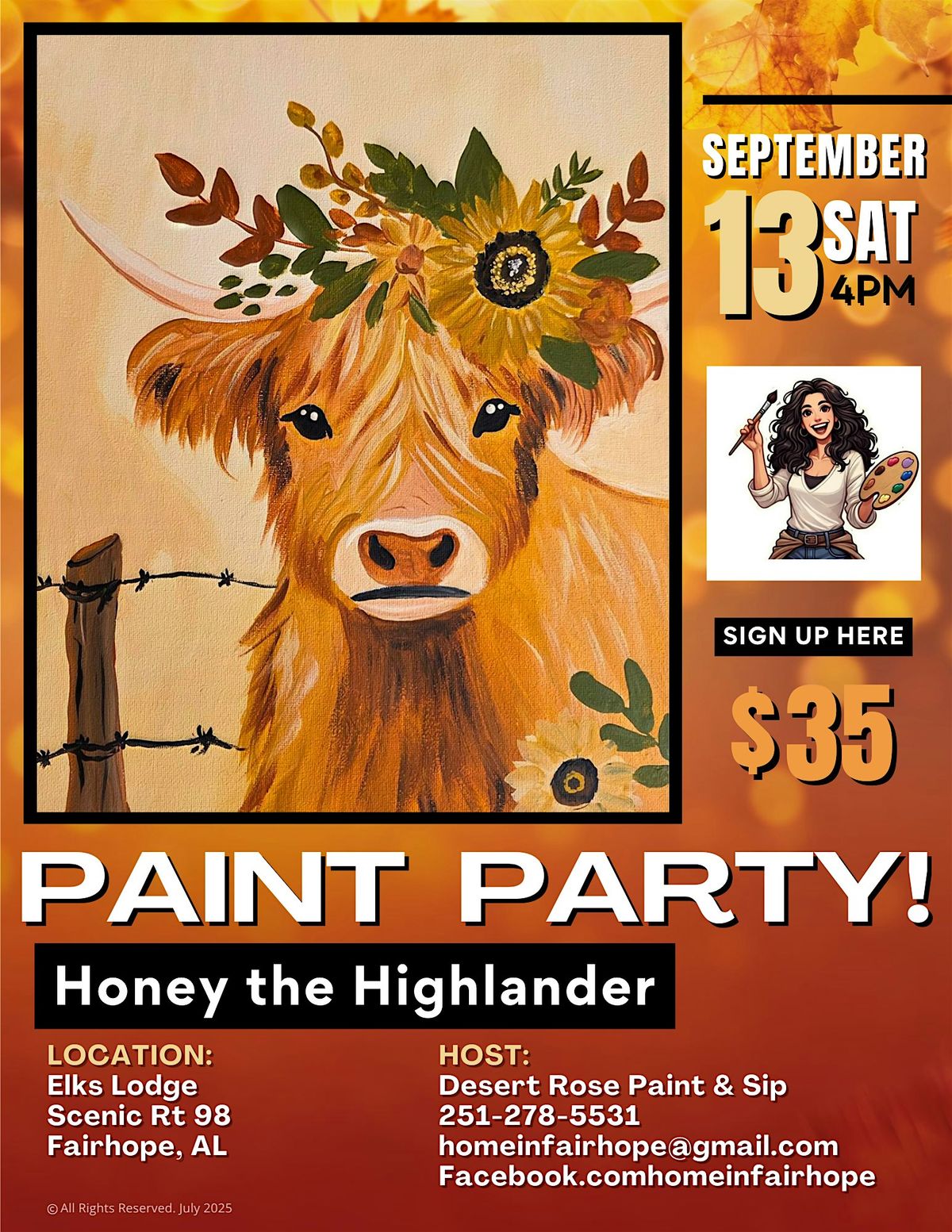 Honey the Highlander Paint and Sip Party!
