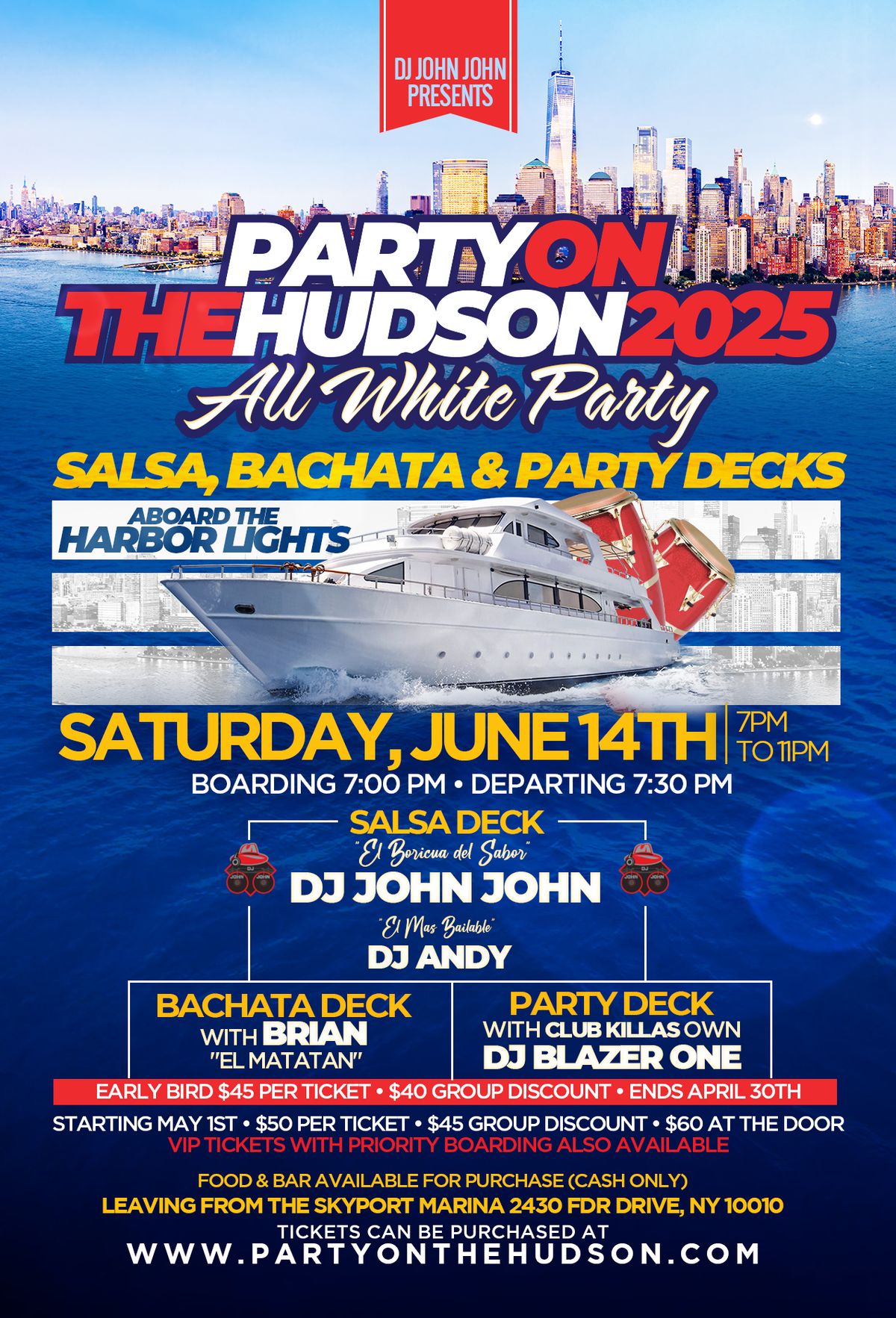 Party On The Hudson 2025 ALL WHITE THEME PARTY with Salsa, Bachata & Party Decks