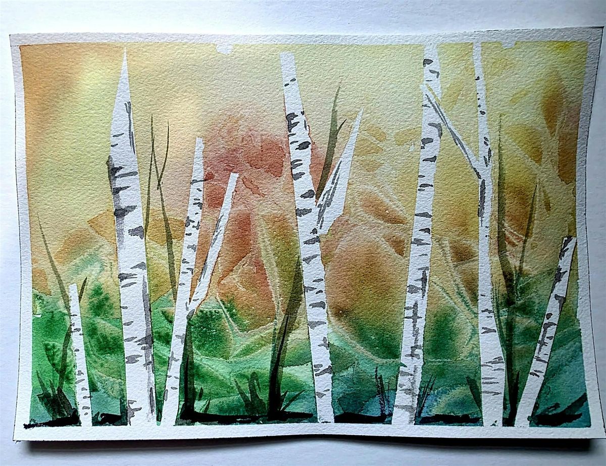 Watercolor Birch Trees: A Fall Scene