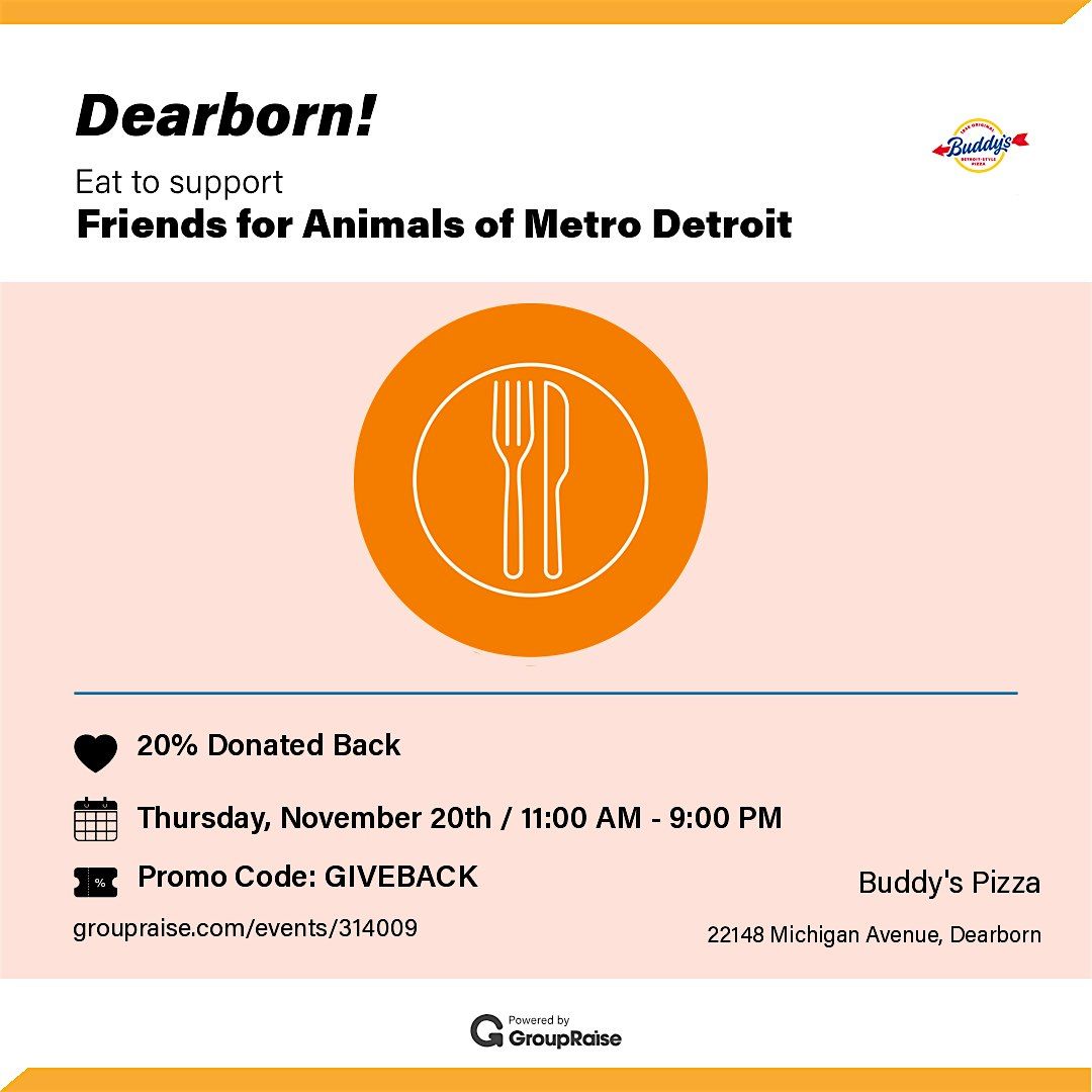 Friends for Animals Buddy's Pizza Fundraiser