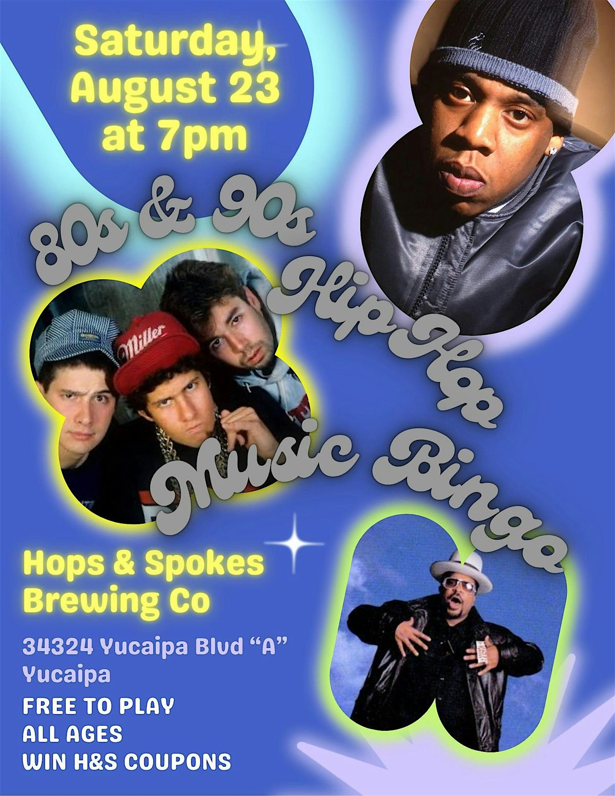 80s and 90s hip hop music bingo at Hops & Spokes Brewing Company