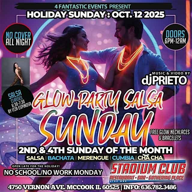 Holiday Sunday \u2013 Glow Party Salsa Sunday @ The Stadium Club