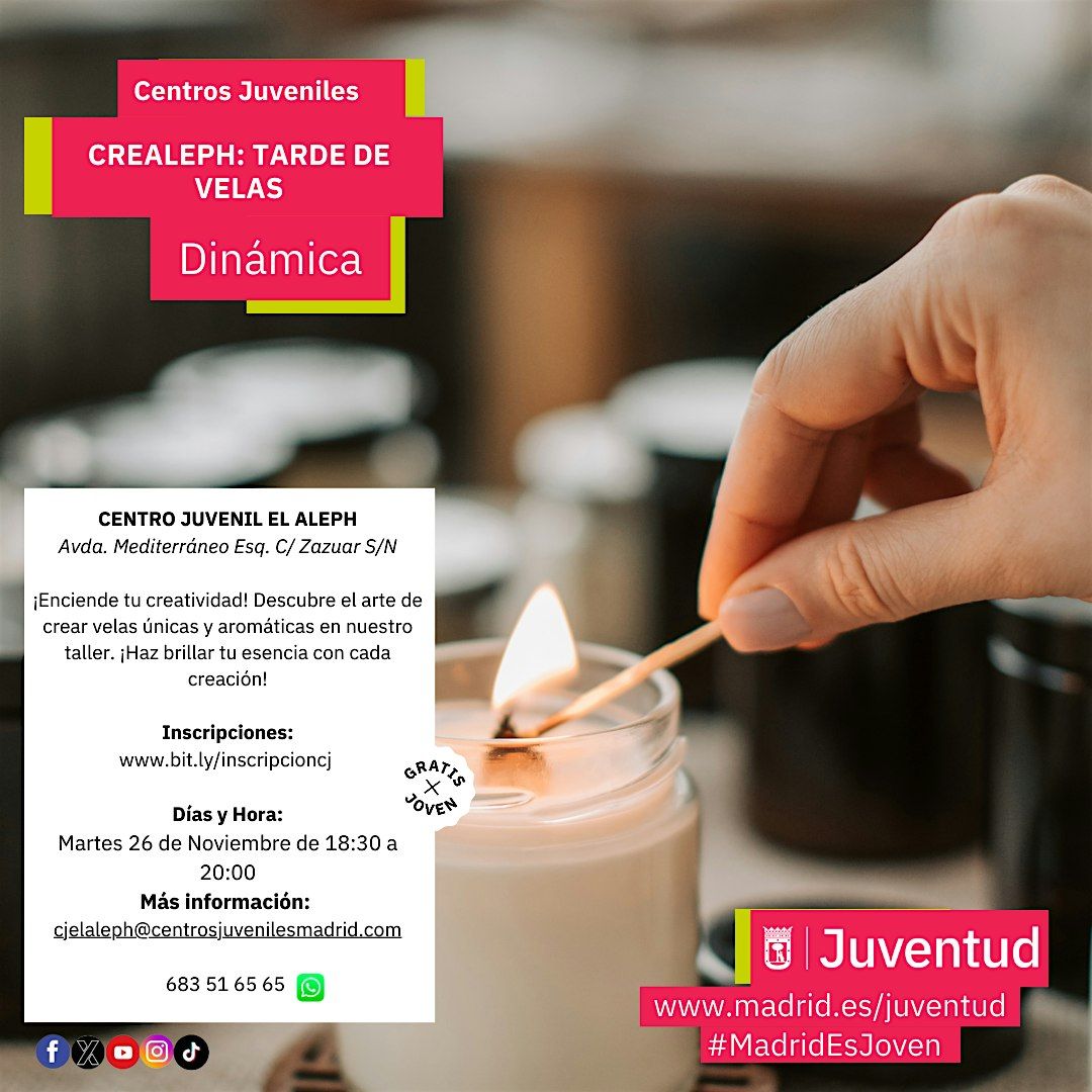 CREALEPH: TARDE DE VELAS GRATIS (14- 30 A\u00d1OS)