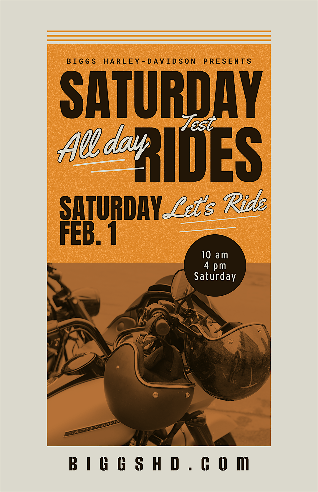 All day Saturday test rides - Throw a leg over your new Harley!