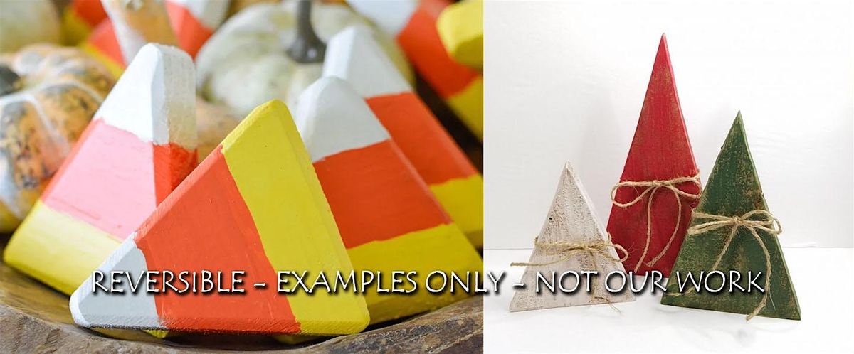 Reversible Candy Corn\/Tree Wood Decor