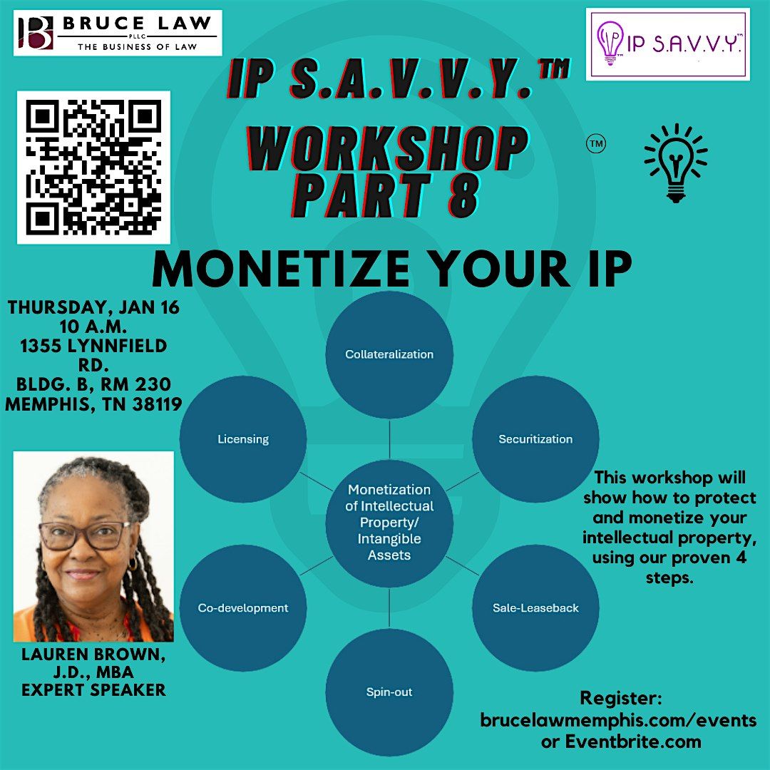 IP SAVVY\u2122 Workshop Series Part 8- Monetize Your IP