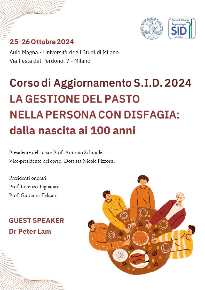 LA GESTIONE DEL PASTO NELLA PERSONA CON DISFAGIA- CORSO DI AGGIORNAMENTO SID 2024