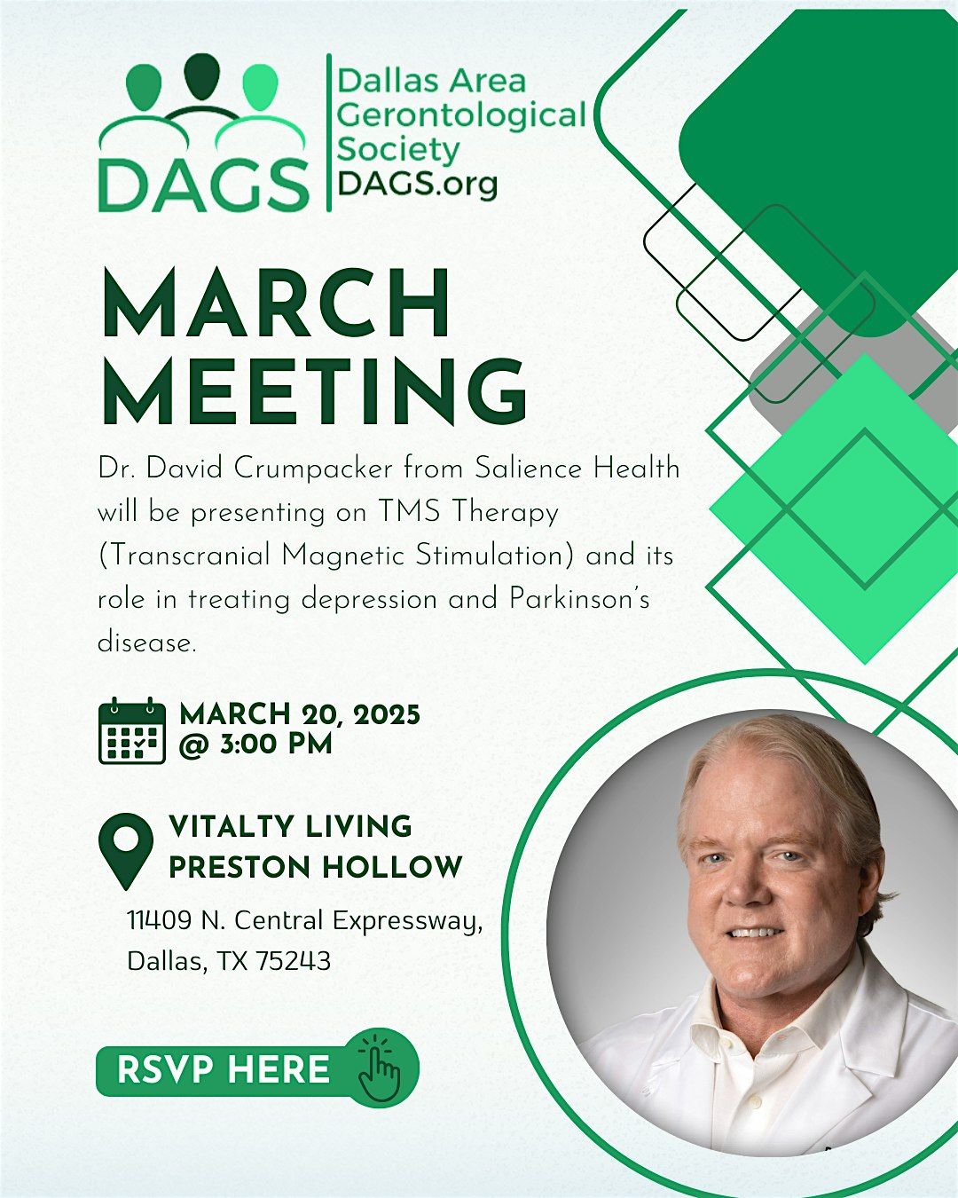 March DAGS Meeting \u2013 TMS Therapy for Depression & Parkinson\u2019s