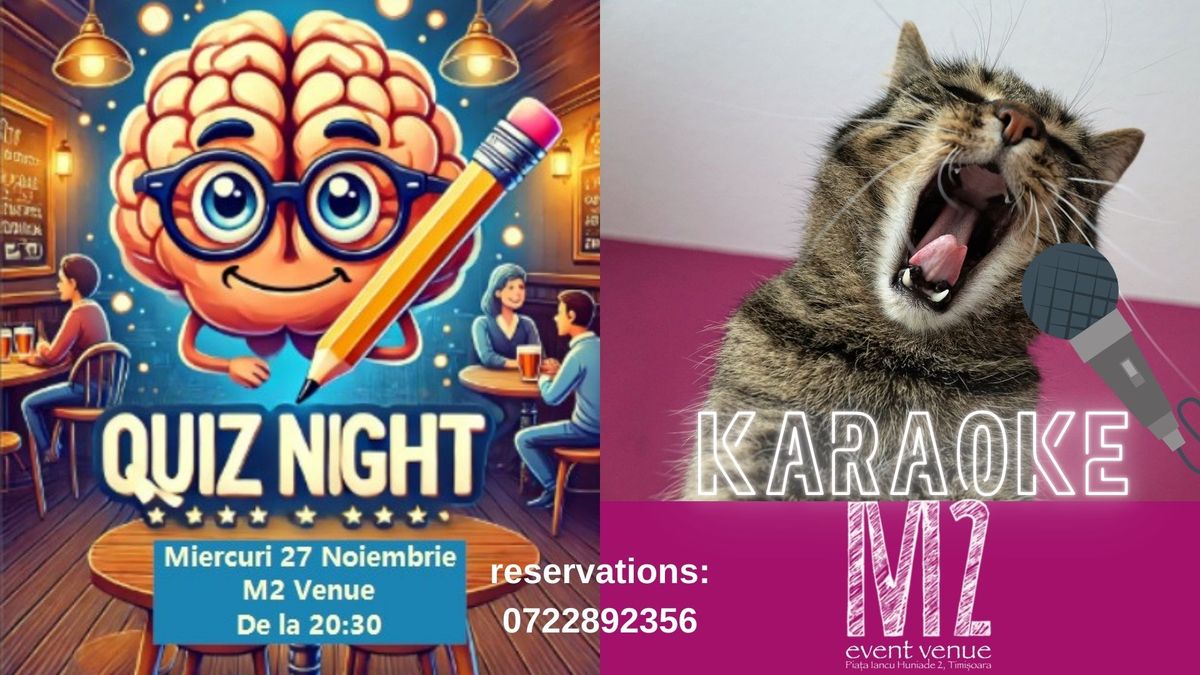 Quiz Night + Karaoke billiards and beer Wednesday, 27 Nov.