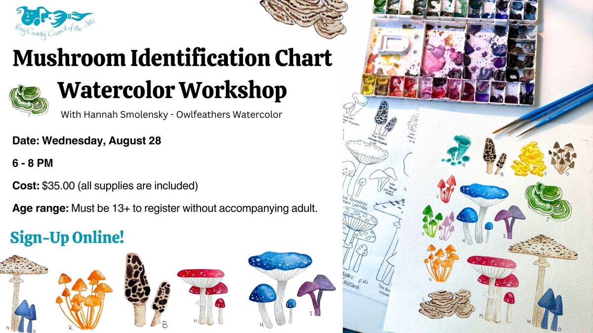 Mushroom Identification Chart - Watercolor Workshop with Owlfeathers Watercolor