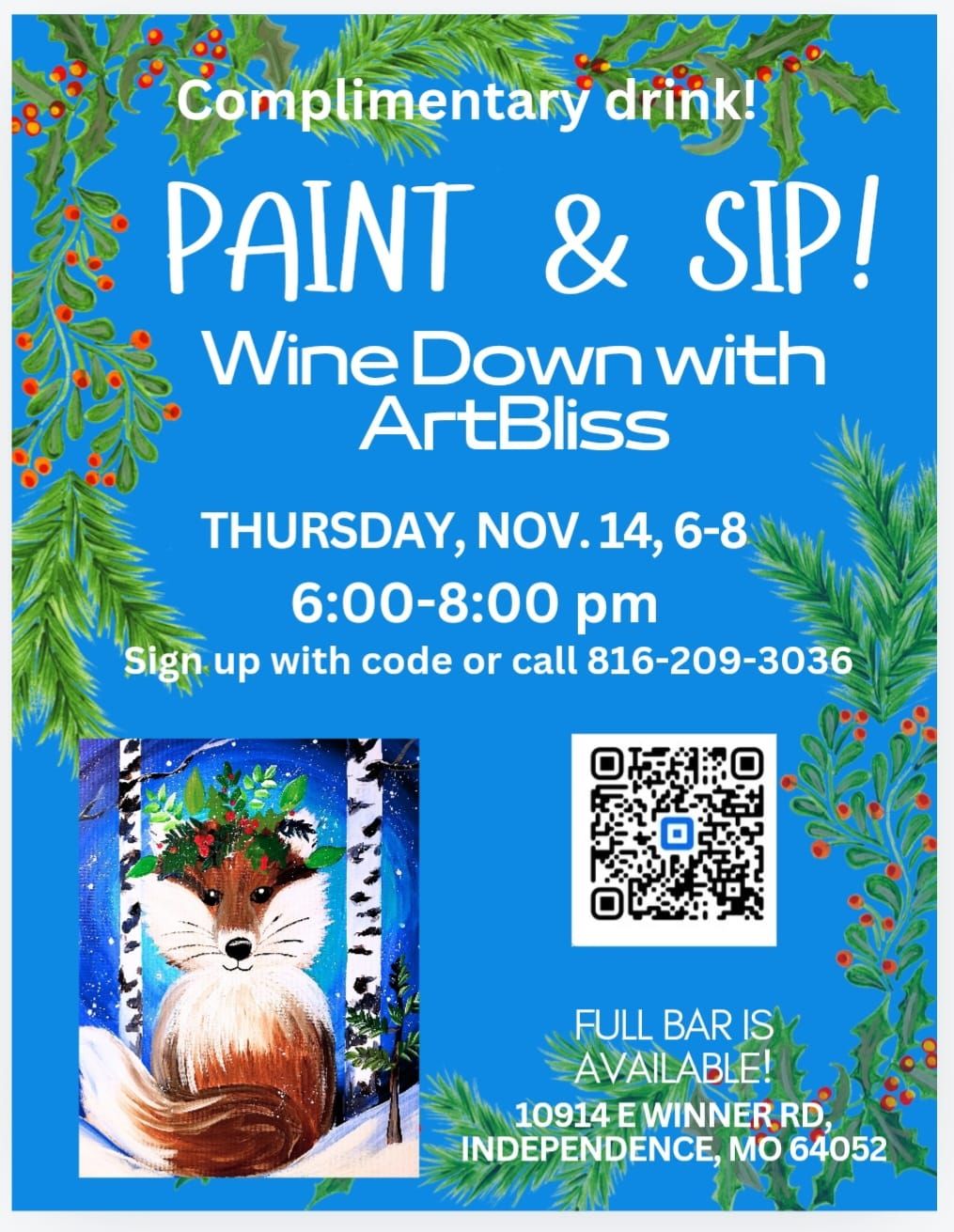 Winter Fox Paint & Sip- Wine Down 109