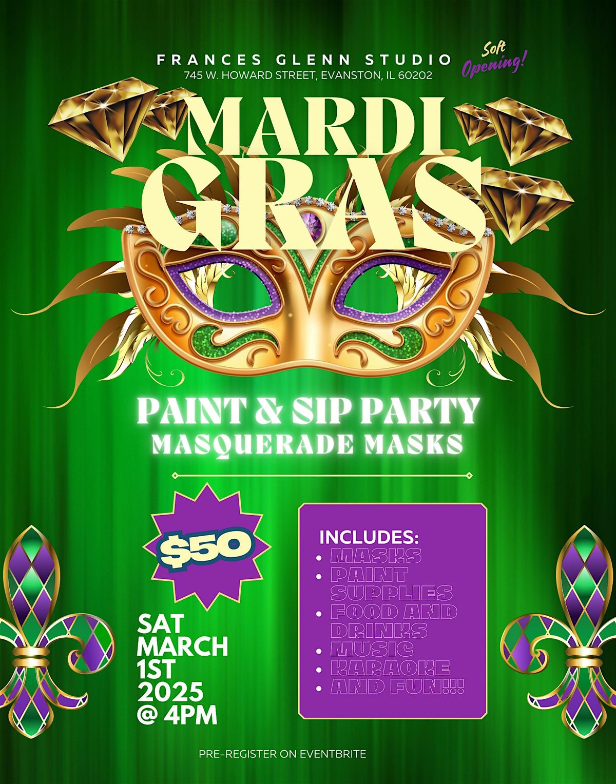 MARDI GRAS PAINT + SIP PARTY!!!