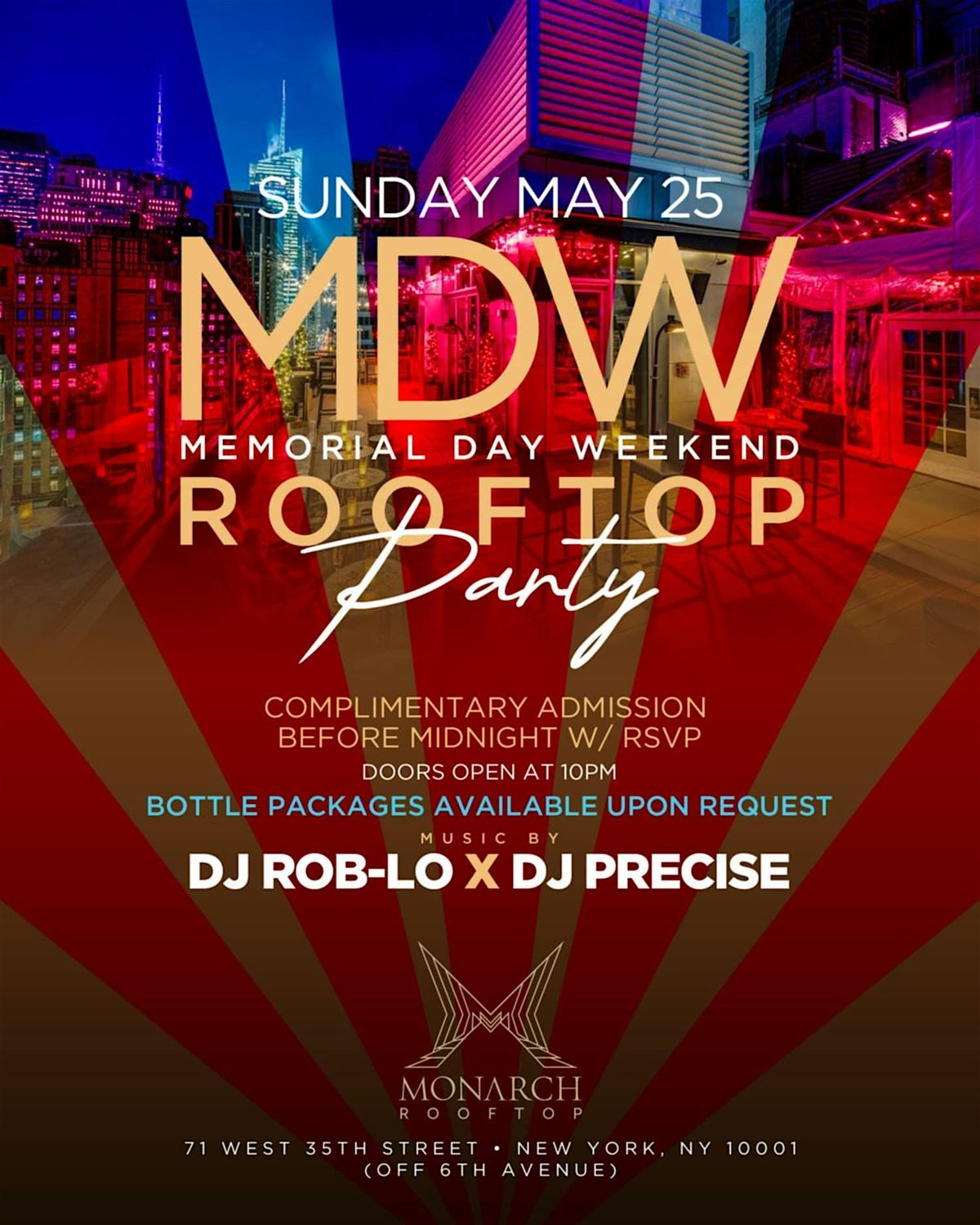 Memorial Day Weekend Rooftop Party Monarch, Monarch Rooftop, New York