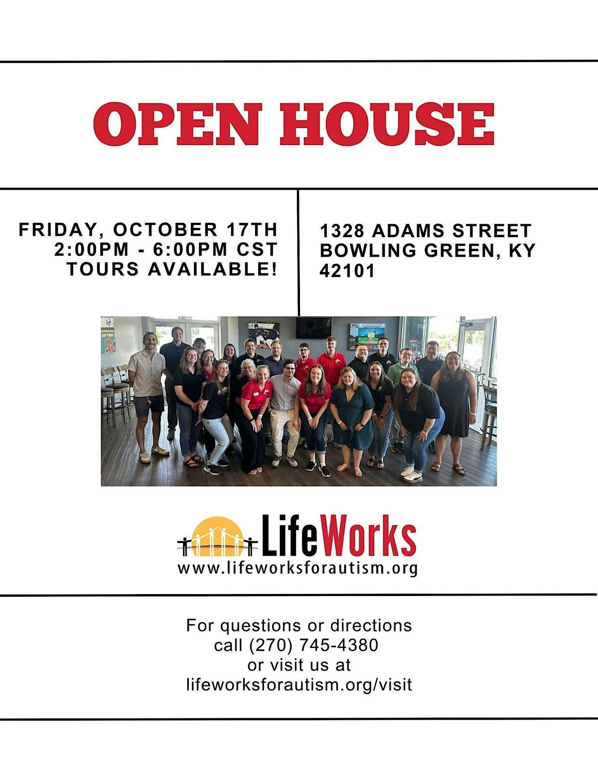 LifeWorks Open House, 1328 Adams St, Bowling Green, 17 October 2025