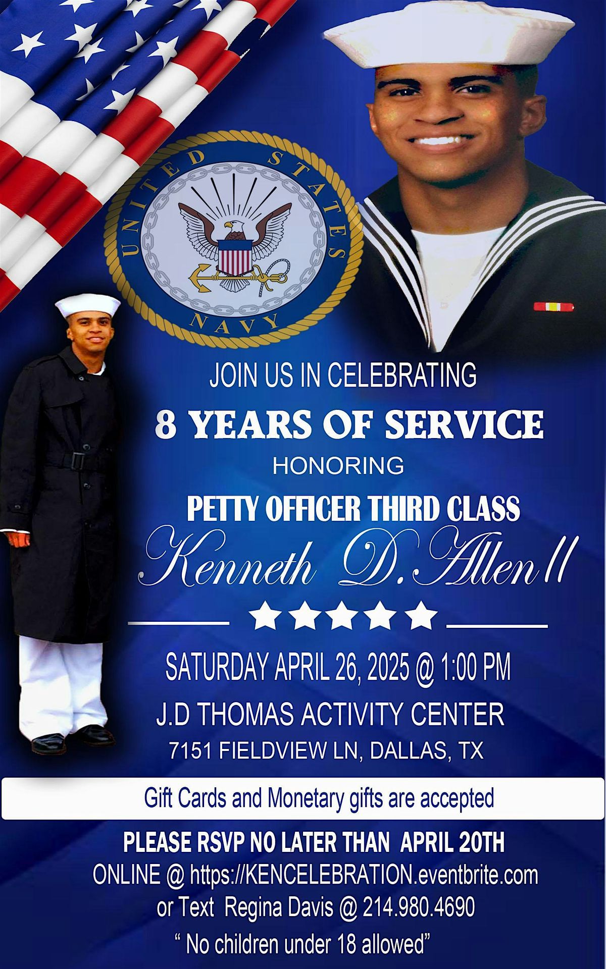 KENNETH D. ALLEN II           8 YEARS OF SERVICE UNITED STATES NAVY