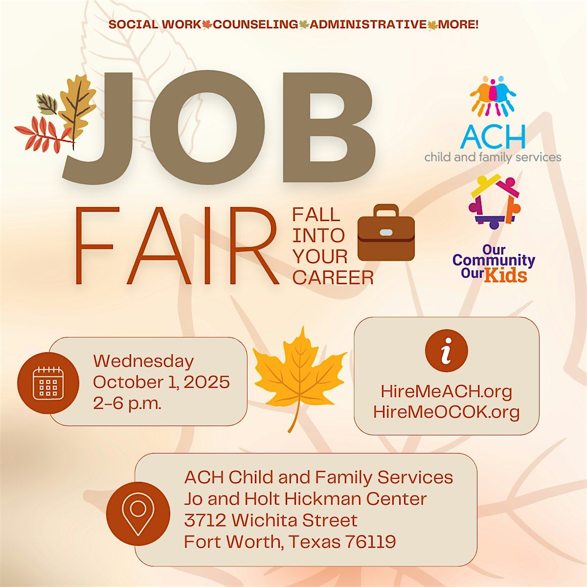 Fall Job Fair: ACH Child and Family Services and Our Community Our Kids