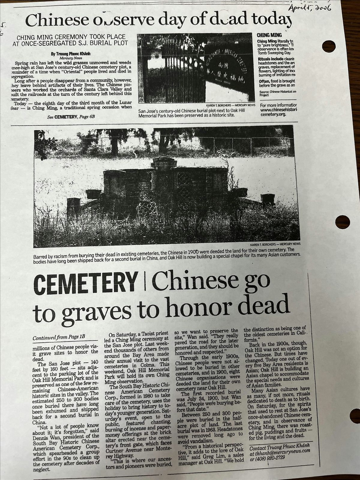 Historic Chinese American Cemetery - Gravesweeping Day (Ching Ming Jie)