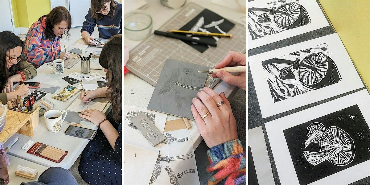 Fun with Fungi, a linocut workshop