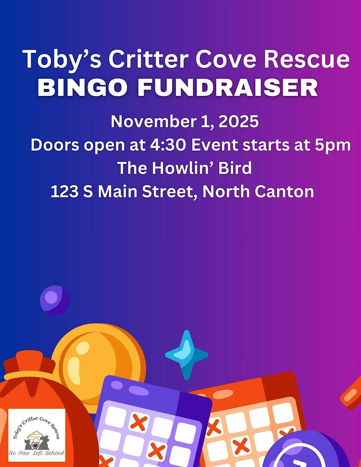 Copy of Toby's Critter Cove Rescue Bingo Fundraiser!