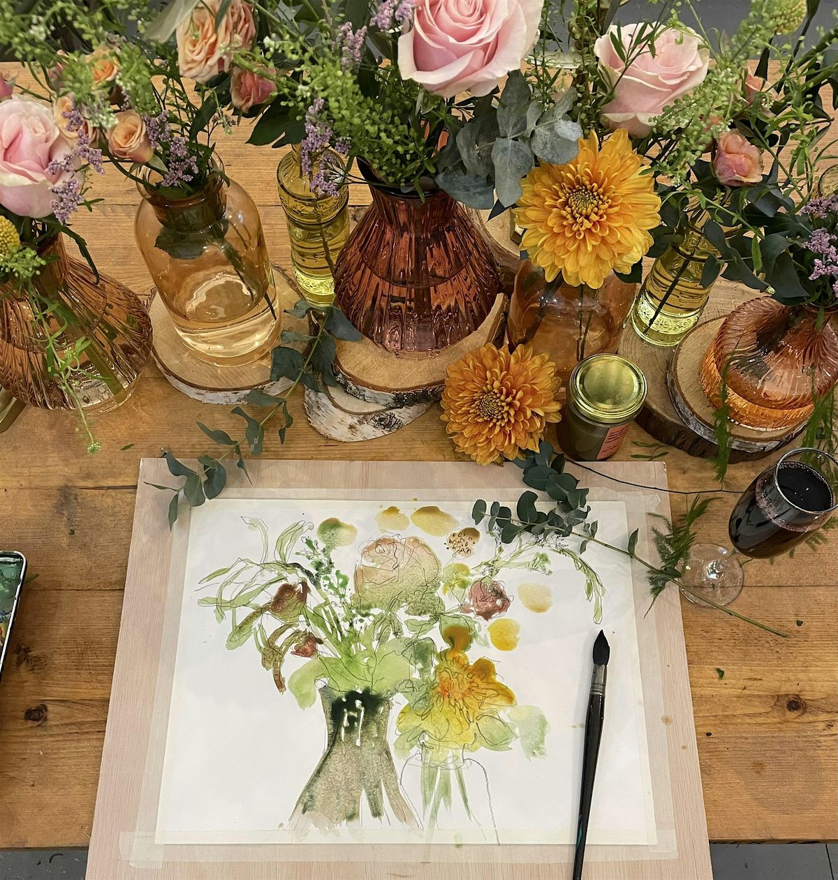 Painting flowers in Watercolour with Wine