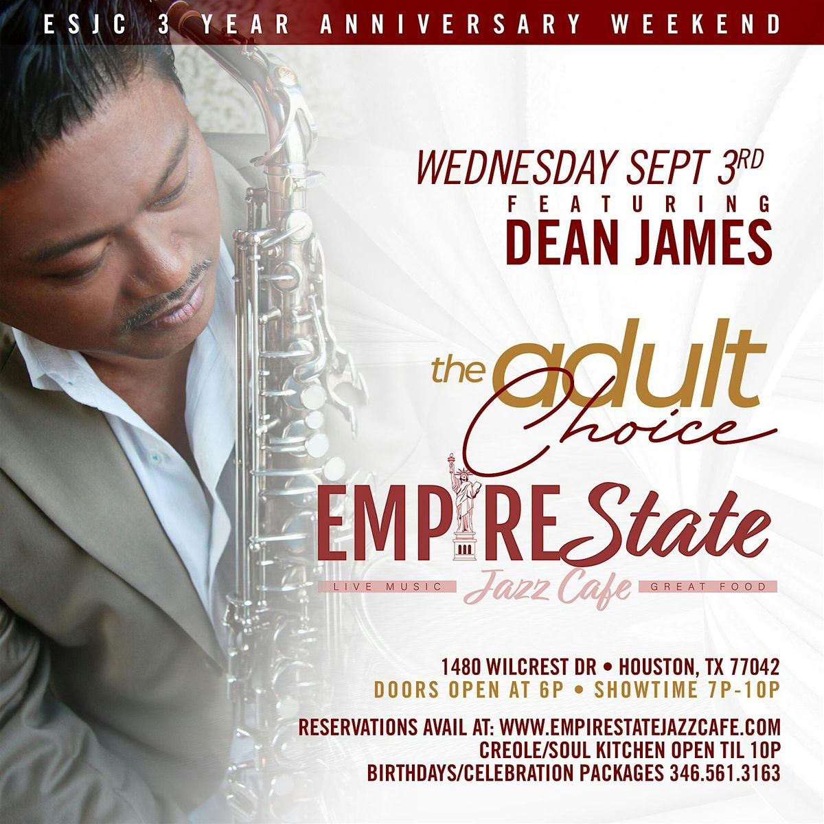 9\/3 - Empire State Jazz Cafe 3 yr Anniversary Celebration with Dean James *