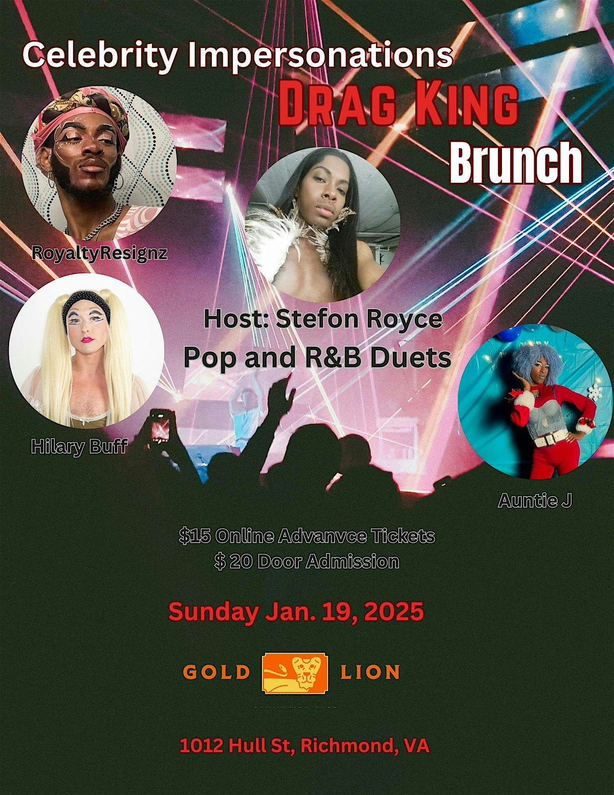 Celebrity Impersonations Drag King Brunch Pop and R & B Duets