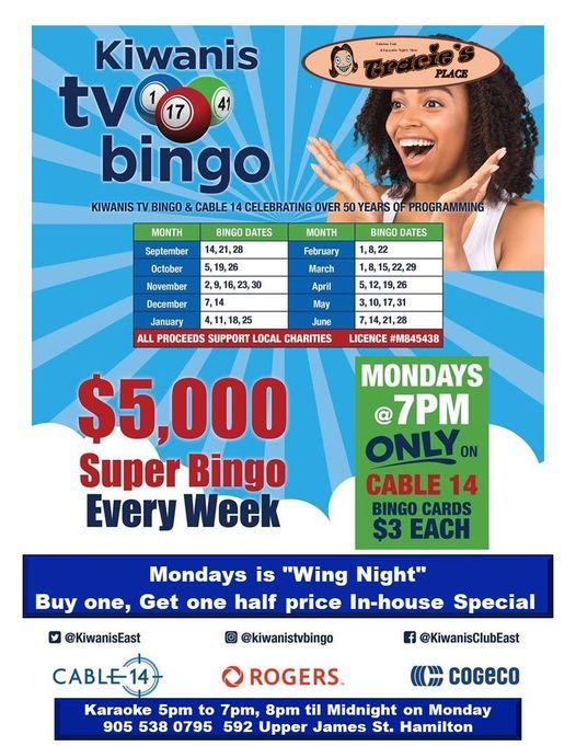 Kiwanis TV Bingo! $5000 Super Bingo every night.