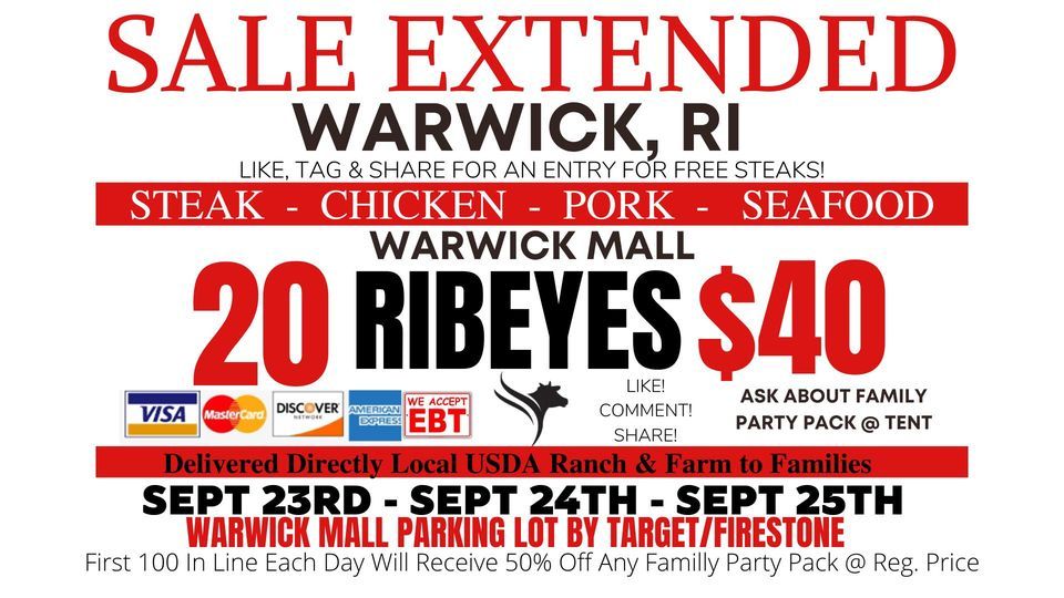 SALE EXTENDED!20 RIBEYES $40\/Huge Truckload Meat Sale- Warwick, RI- Warwick Mall