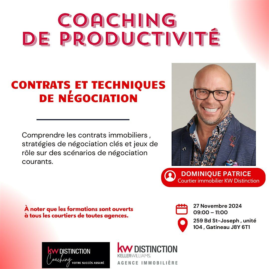 Coaching de productivit\u00e9-Contrats et techniques de  n\u00e9gociation