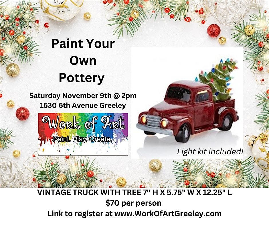 Paint Your Own Pottery Vintage Truck w\/Tree LIGHT UP!