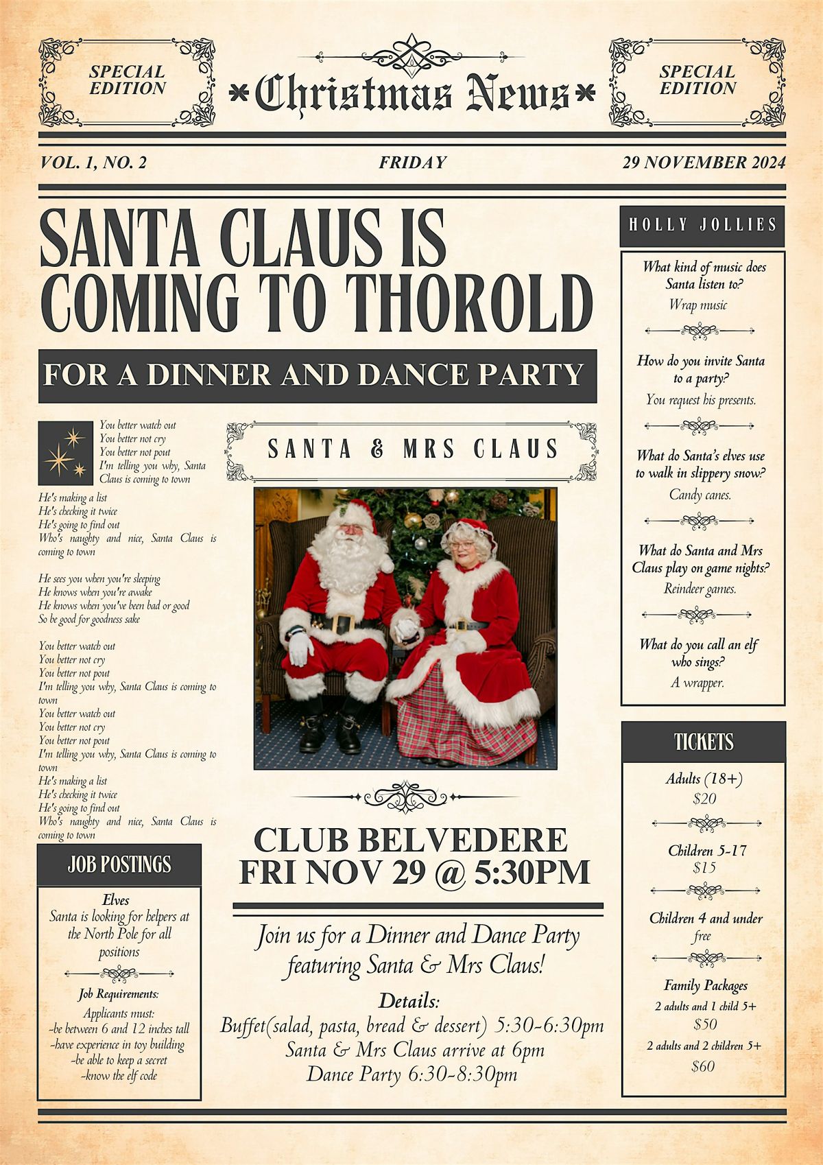 Dinner & Dance with Santa & Mrs Claus