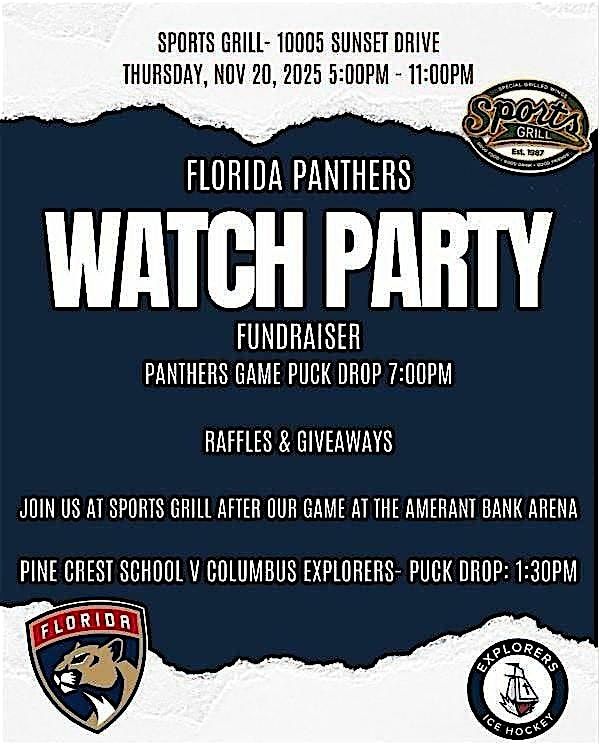 FLORIDA PANTHERS GAME WATCH PARTY TO BENEFIT COLUMBUS EXPLORERS ICE HOCKEY