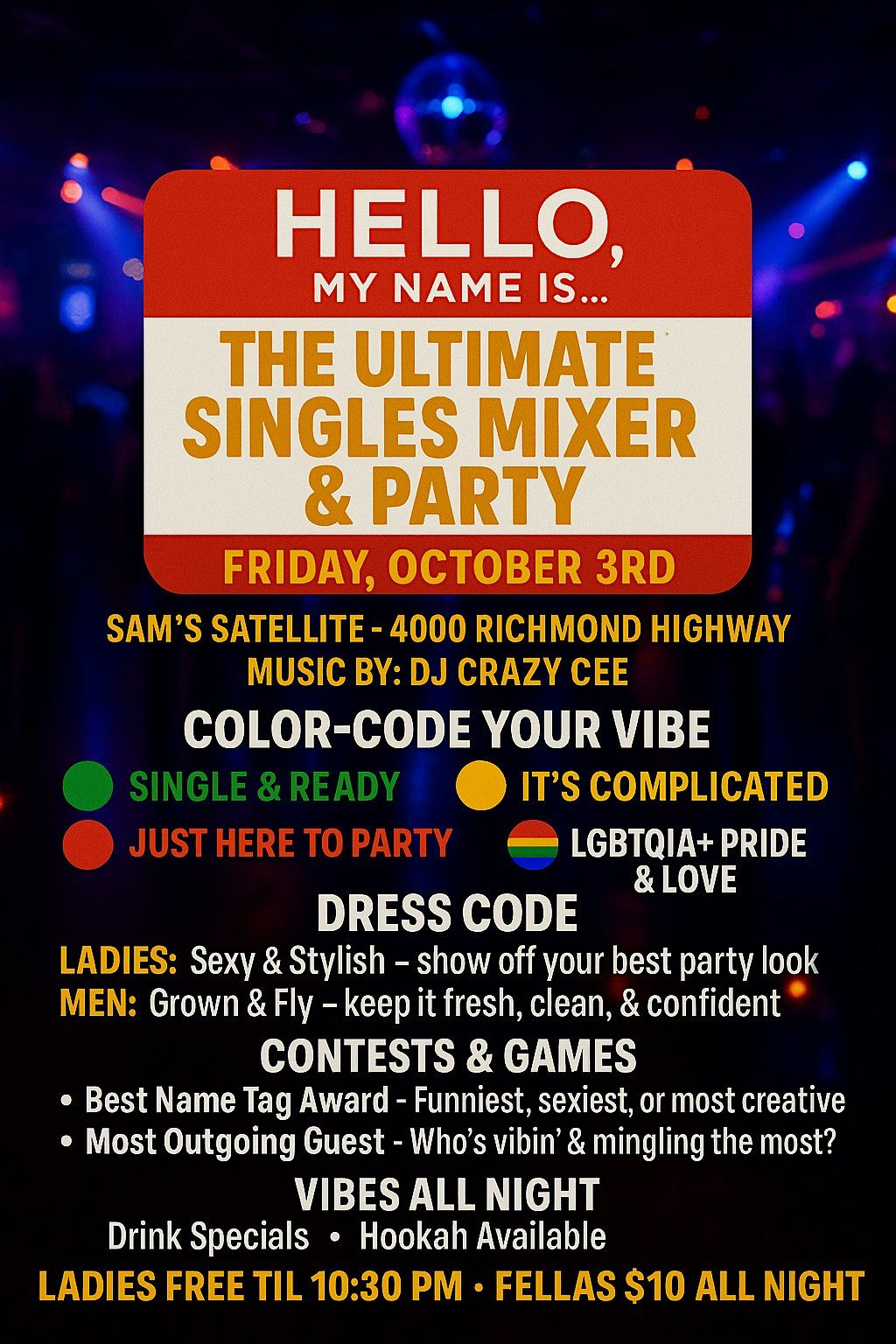 Hello my name is..Singles Mixer & Party